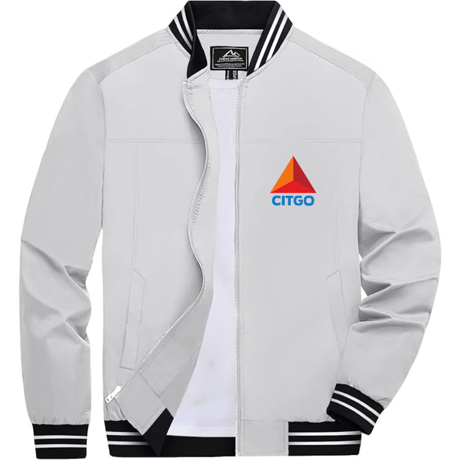 Men’s Citgo Gas Station _ Lightweight Zip-Up Bomber Jacket with Ribbed Collar and Cuffs