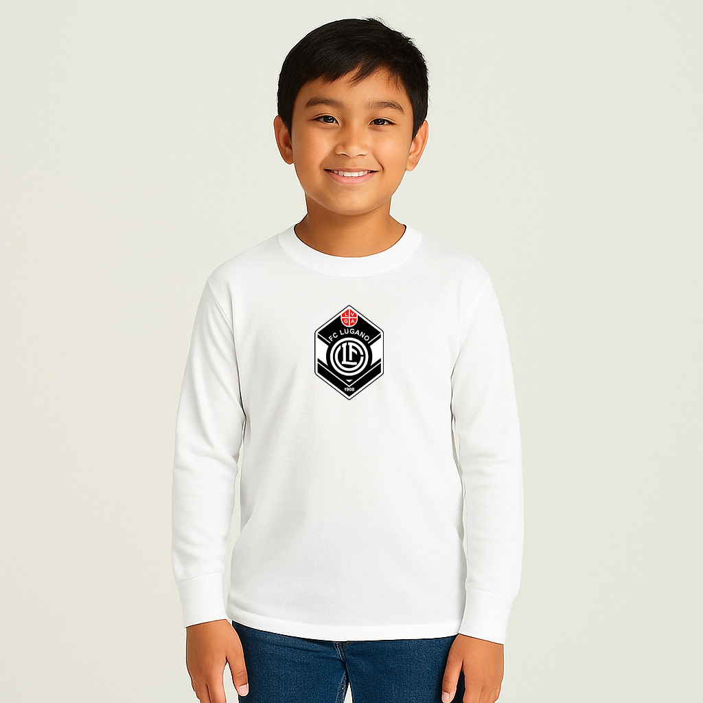 Youth FC Lugano Soccer Logo Cotton Long Sleeve T-Shirt
