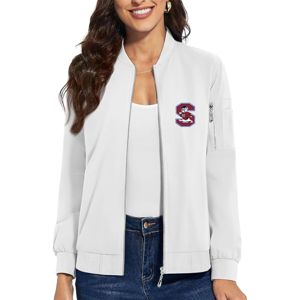 Women's South Carolina State Bulldogs Logo Premium Bomber Jacket with Polished Detailing and Functional Sleeve Pocket Modern Luxury Outerwear