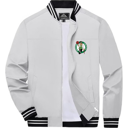Men's Boston Celtics Logo Lightweight Zip-Up Ribbed Collar and Cuffs Bomber Jacket