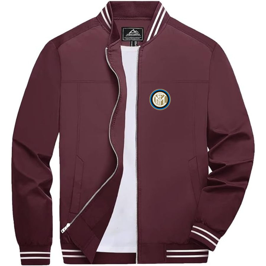 Men’s Inter Milan Soccer - Lightweight Zip-Up Bomber Jacket with Ribbed Collar and Cuffs - Versatile Casual Outerwear