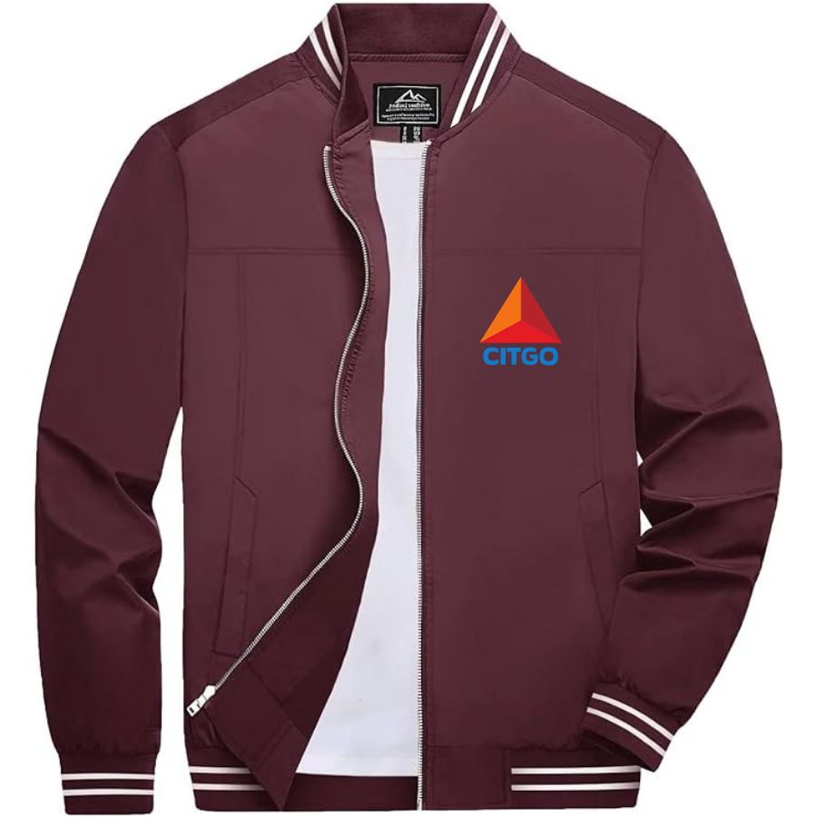 Men’s Citgo Gas Station _ Lightweight Zip-Up Bomber Jacket with Ribbed Collar and Cuffs