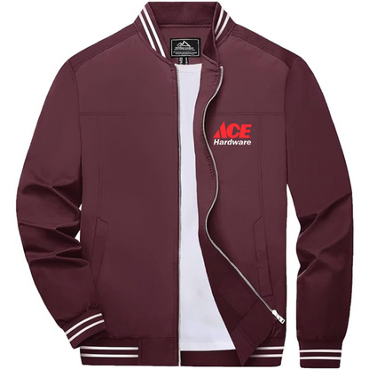 Men's ACE Hardware Logo Lightweight Zip-Up Ribbed Collar and Cuffs Bomber Jacket