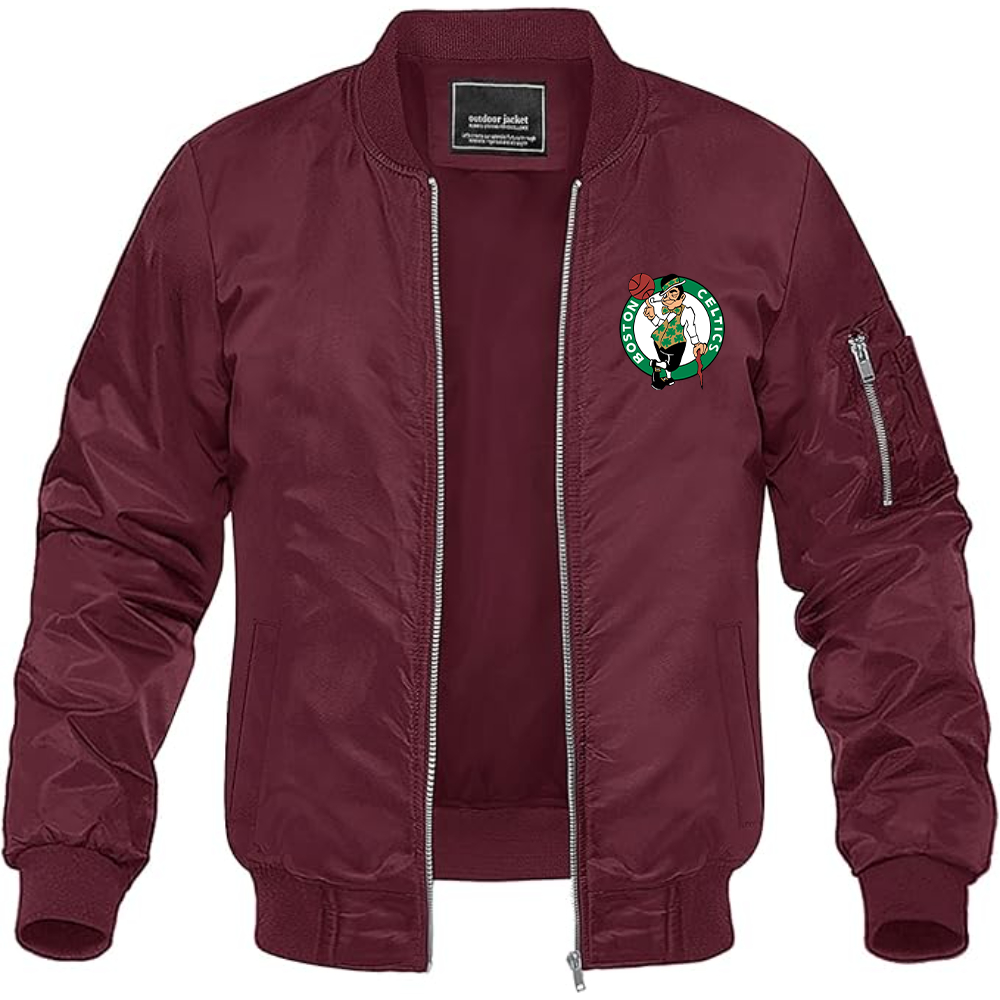 Men's Boston Celtics Logo Lightweight Bomber Jacket Windbreaker Softshell Varsity Jacket Coat