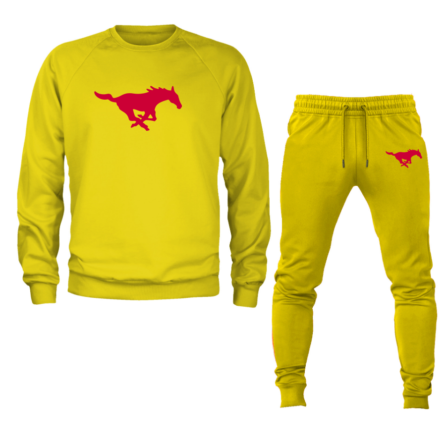 Men's  SMU Mustangs Logo Crewneck Sweatshirt Joggers Suit
