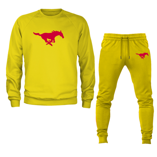 Men's  SMU Mustangs Logo Crewneck Sweatshirt Joggers Suit