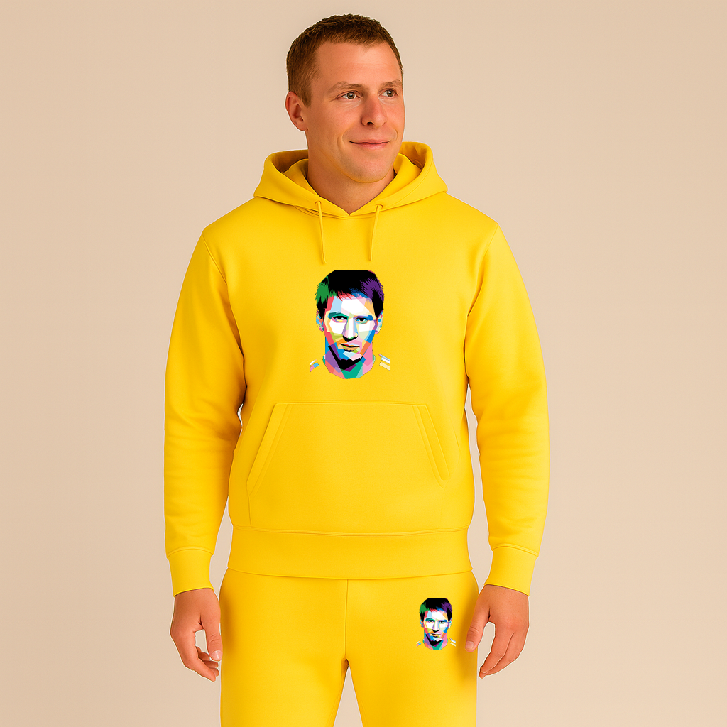 Men's Lionel Messi Face Art Sports Hoodie Joggers Set